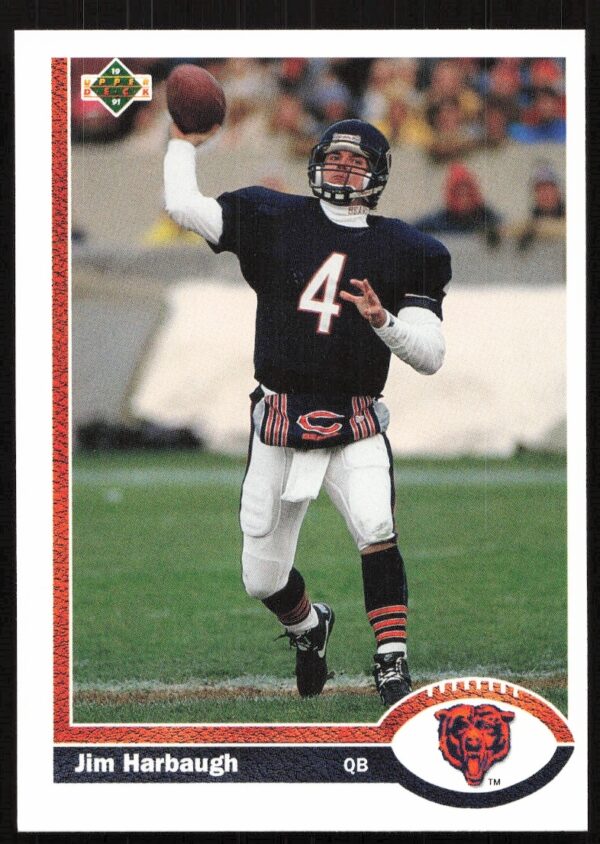 1991 Upper Deck Jim Harbaugh football card, #322, highlights former Chicago Bears quarterback.
