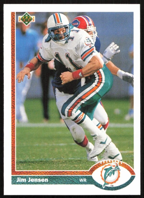 Jim Jensen in Dolphins uniform on 1991 Upper Deck trading card #251, collectible for NFL fans.