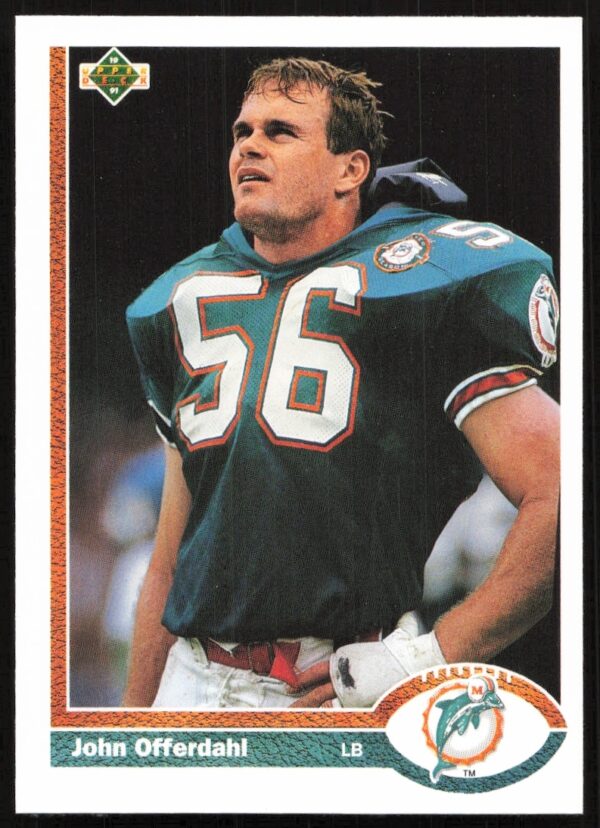 1991 Upper Deck John Offerdahl football card #293, Miami Dolphins, action shot.
