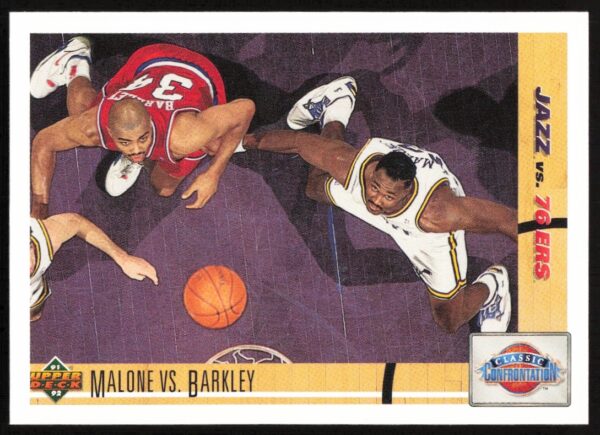 1991 Upper Deck card of NBA stars Karl Malone and Charles Barkley, #31, front view.
