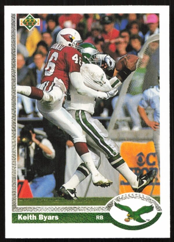 Keith Byars 1991 Upper Deck Card #282 Front with Action-Packed Mid-Play Imagery.