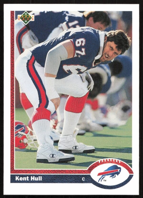 Kent Hull in Buffalo Bills uniform on 1991 Upper Deck Card #377 front.