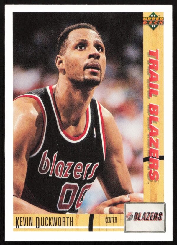 Kevin Duckworth 1991 Upper Deck #216 card front, Portland Trail Blazers action shot.