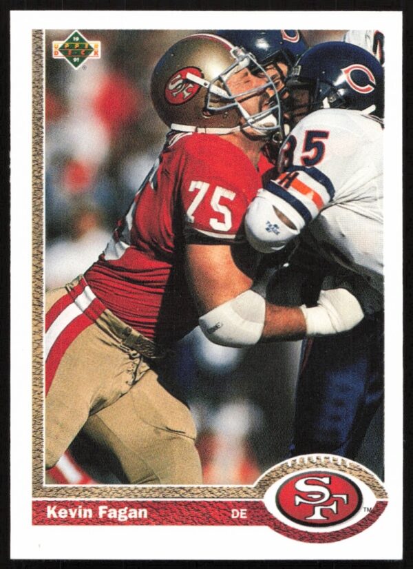 1991 Upper Deck Kevin Fagan card, San Francisco 49ers action shot, #59, front view.