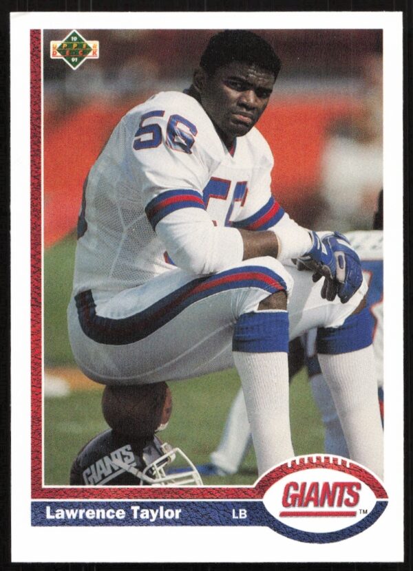 1991 Upper Deck Lawrence Taylor football card, New York Giants legend in action.