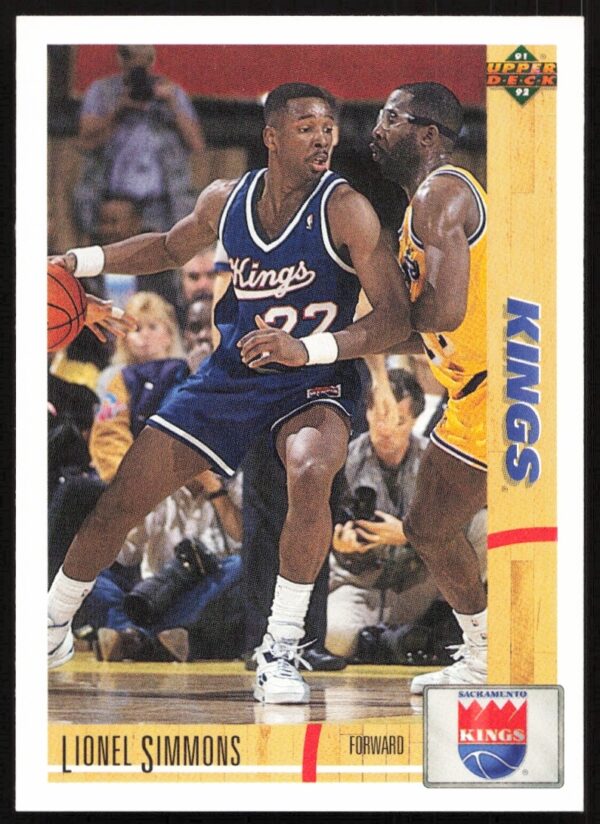 Lionel Simmons Upper Deck basketball card, 1991, Sacramento Kings, card #375, action shot.