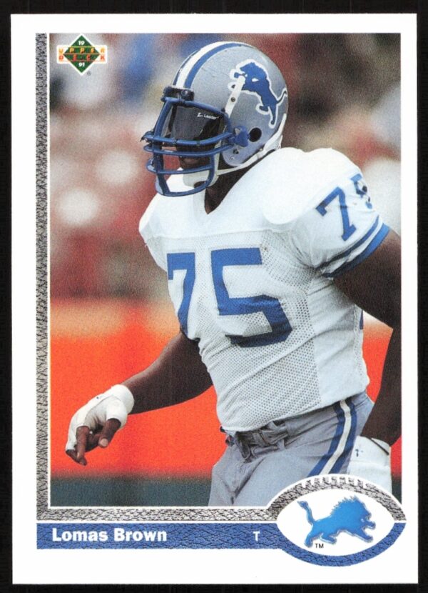 1991 Upper Deck Lomas Brown Football Card #325 shows NFL player in action.