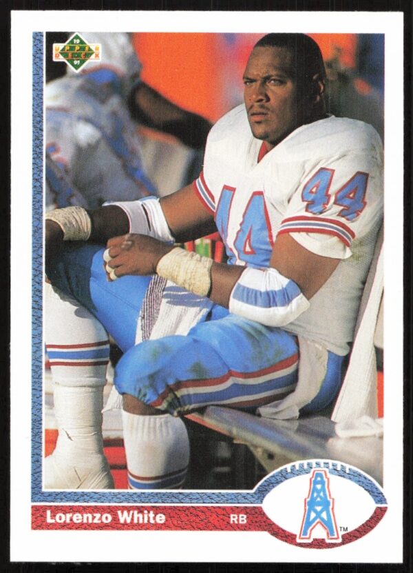 Lorenzo White 1991 Upper Deck Card #297, featuring action shot in Houston Oilers uniform.