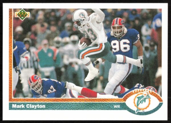1991 Upper Deck Mark Clayton football card #175, featuring Clayton in action (front view).