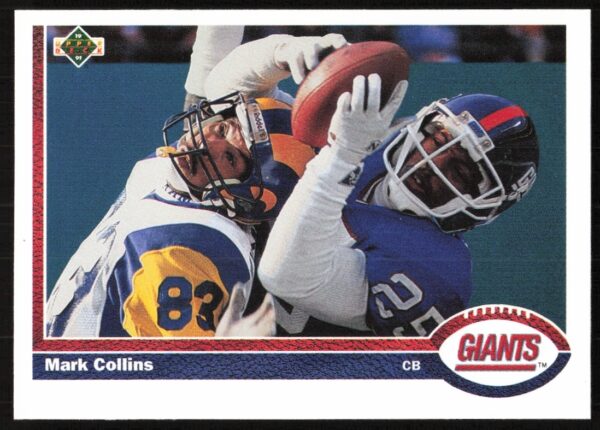 Mark Collins 1991 Upper Deck Football Card #320, New York Giants Defensive Stance.