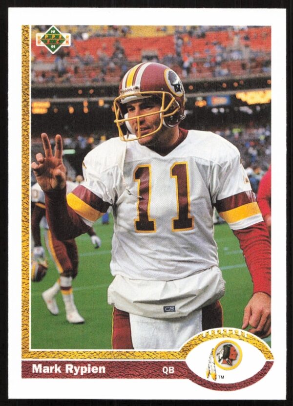 Mark Rypien 1991 Upper Deck Card #280, Washington Redskins QB, action shot.