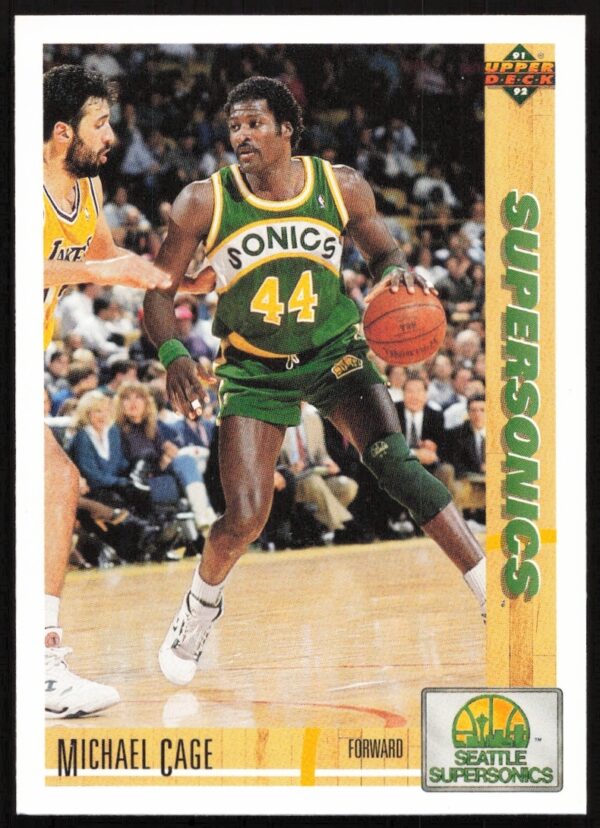 Michael Cage 1991 Upper Deck Card #127 featuring Cage in action, perfect for NBA collectors.