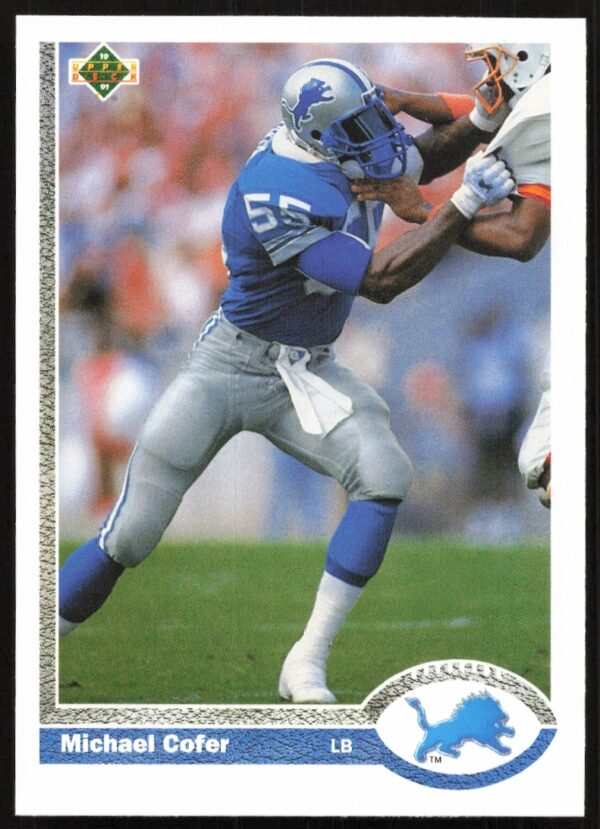 Michael Cofer 1991 Upper Deck Football Card #281, Detroit Lions, Action Pose.