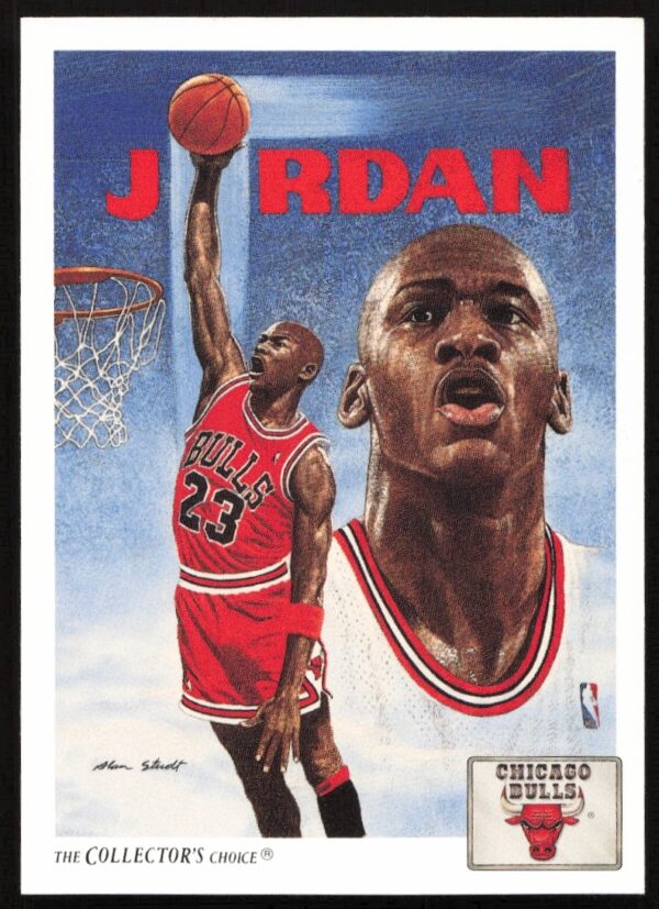 1991 Upper Deck Michael Jordan card front, showcasing a slam dunk in Bulls uniform.