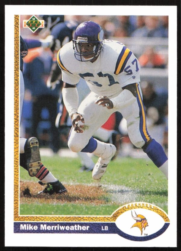 1991 Upper Deck #217 Mike Merriweather, Pittsburgh Steelers linebacker football card, front view.