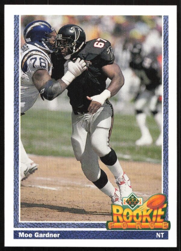 Moe Gardner 1991 Upper Deck #633 card showing him in action as a defensive tackle.