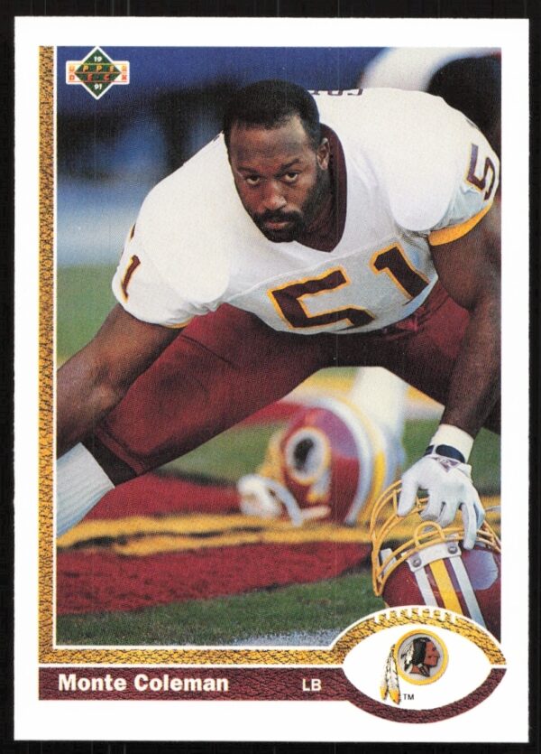 Monte Coleman 1991 Upper Deck Football Card #440, Washington Redskins Linebacker in Action.