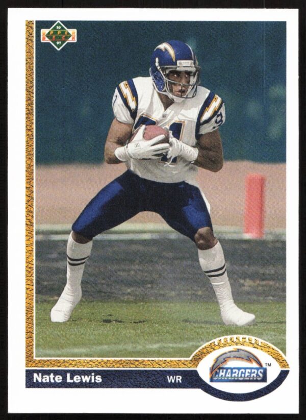 1991 Upper Deck Nate Lewis #599, baseball card front with action shot and branding.