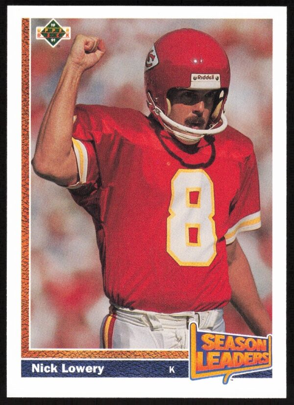 1991 Upper Deck Nick Lowery Football Card #405, Kansas City Chiefs Kicker.