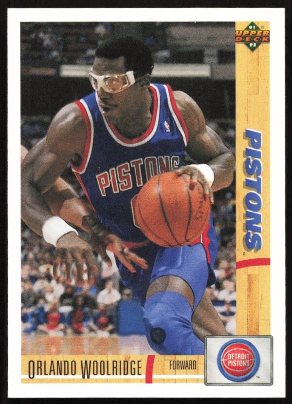 Orlando Woolridge 1991 Upper Deck #406, Denver Nuggets forward in action, blue and yellow uniform.