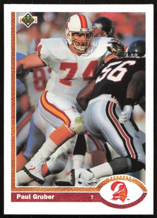 Paul Gruber Tampa Bay Buccaneers 1991 Upper Deck football card #388 in action.