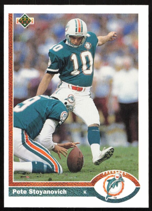 Pete Stoyanovich 1991 Upper Deck Football Card #583, Miami Dolphins Kicker.