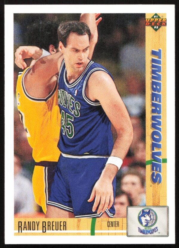 1991 Upper Deck Randy Breuer card, front view, featuring dynamic basketball action.