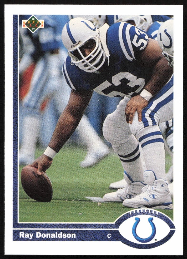 Ray Donaldson 1991 Upper Deck Football Card #412 featuring NFL action shot.