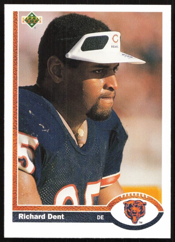 Front view of 1991 Richard Dent Upper Deck football card, wearing Chicago Bears jersey.