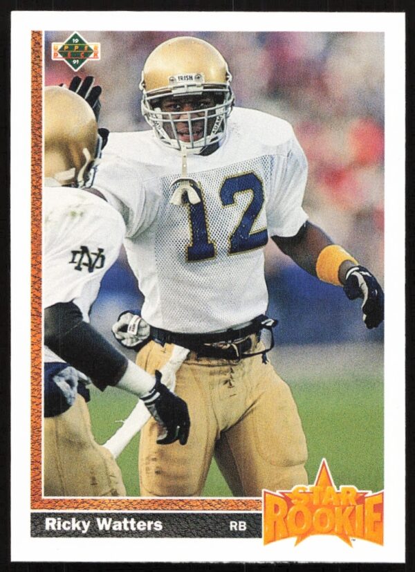 Ricky Watters 1991 Upper Deck NFL Trading Card Front Image, Dynamic Action Pose.