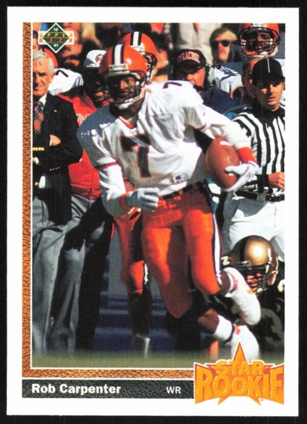 1991 Upper Deck baseball card, Rob Carpenter mid-swing, #14, focused expression, team uniform.