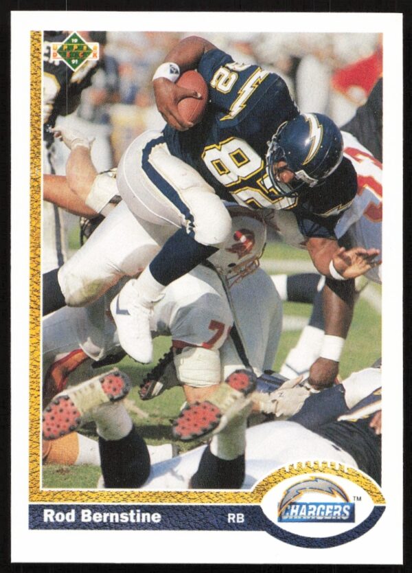 1991 Upper Deck Rod Bernstine football card #118, Chargers uniform, poised for action.
