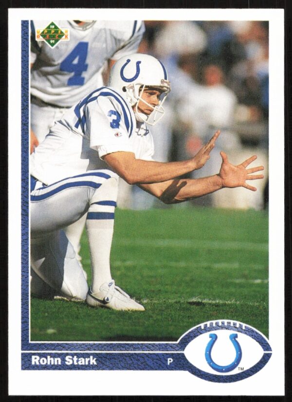 1991 Upper Deck Rohn Stark #197 card, featuring Colts punter mid-action.
