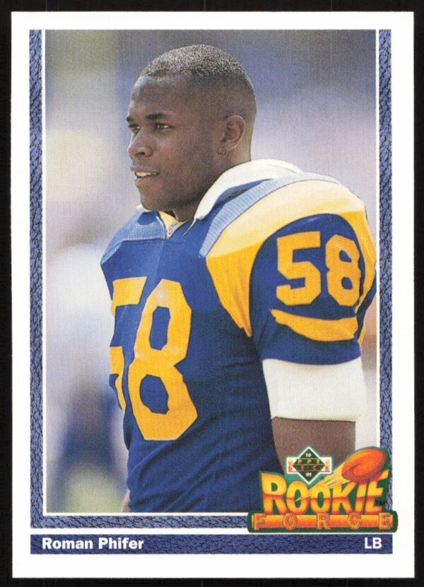 NFL Linebacker Roman Phifer 1991 Upper Deck Card #642, featuring career highlights and stats.
