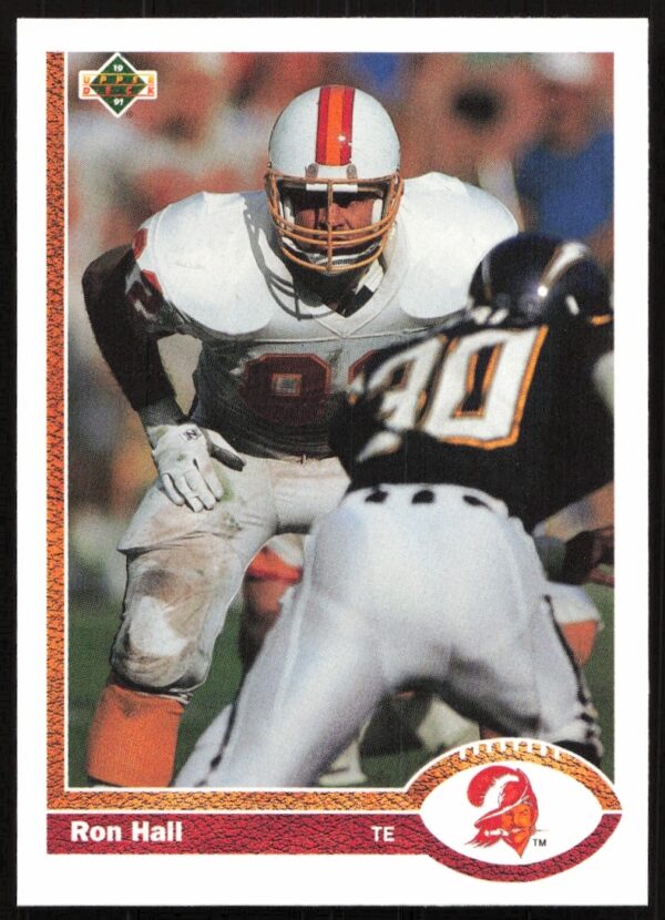 1991 Upper Deck Ron Hall football card, number 386, featuring player image and stats.