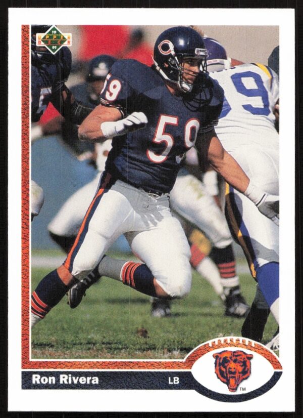 1991 Ron Rivera Upper Deck Football Card #432, featuring his player portrait and details.