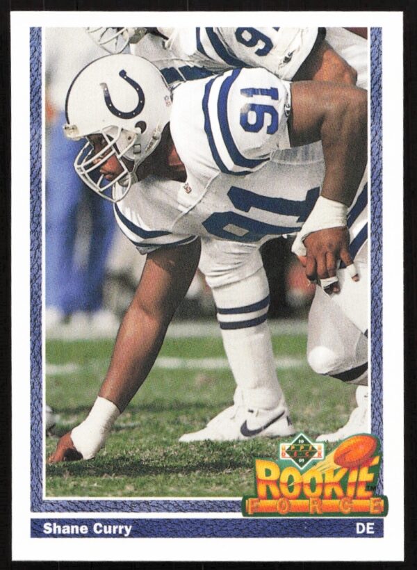 1991 Upper Deck Football Card #605: Shane Curry in action.
