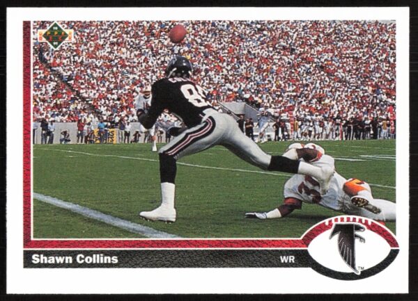 Shawn Collins 1991 Upper Deck Football Card #481, featuring action pose in uniform (Front).