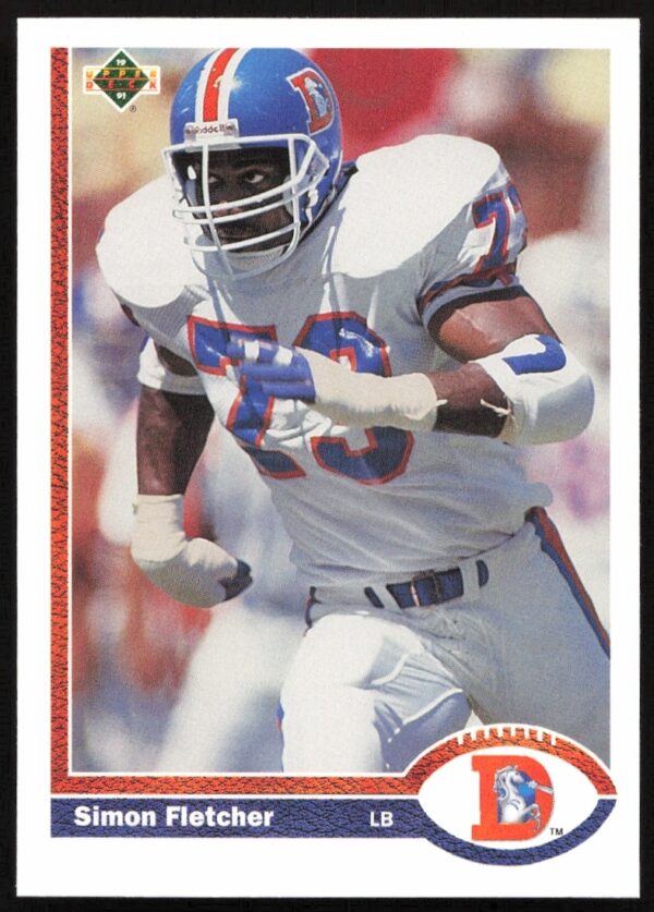 Simon Fletcher 1991 Upper Deck Card #396 in action, Denver Broncos uniform.