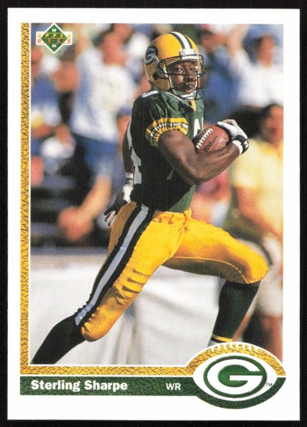 Sterling Sharpe 1991 Upper Deck #136 showcasing Packers star in action, front view card.