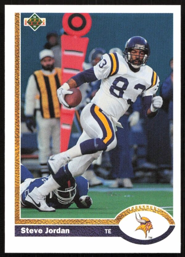 1991 Upper Deck Steve Jordan football card #348, featuring Minnesota Vikings star in action.