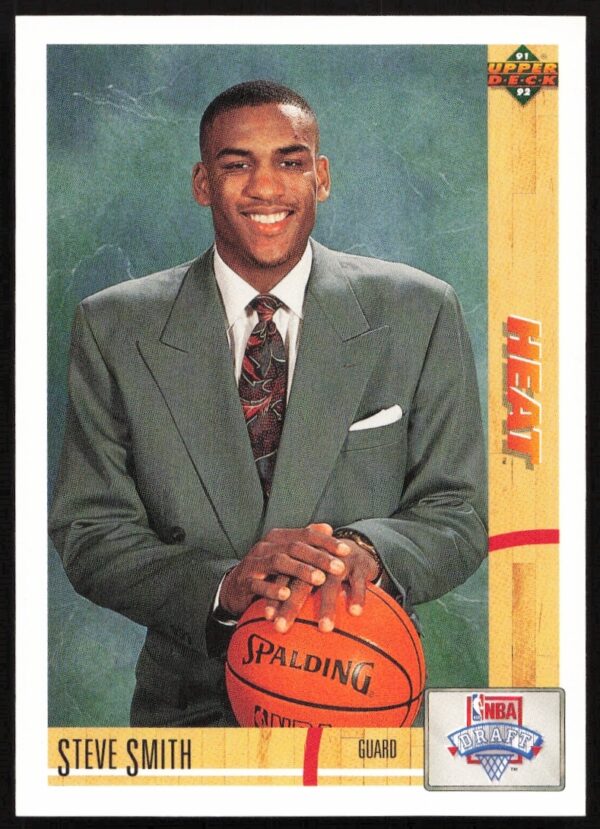 Steve Smith in action, 1991 Upper Deck trading card #4 showcasing basketball prowess.