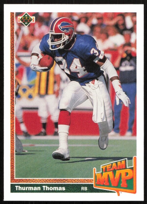 Thurman Thomas 1991 Upper Deck Football Card #452, Buffalo Bills, NFL star in action.