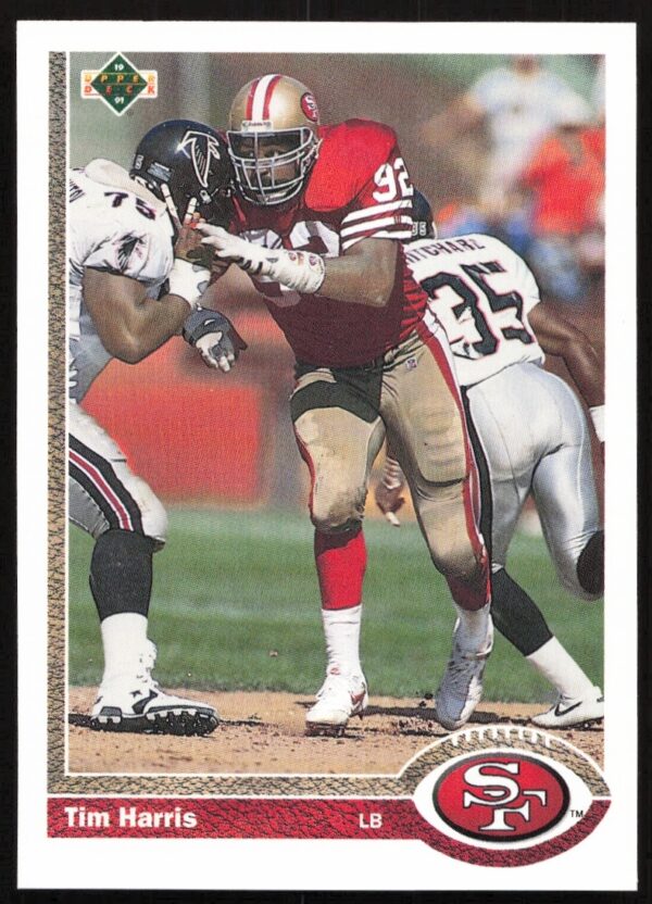 1991 Upper Deck Tim Harris #680, Green Bay Packers linebacker card, NFL action shot.