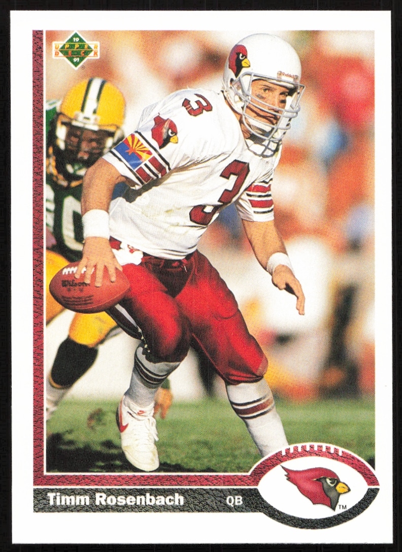 Front of 1991 Upper Deck Football Card featuring Timm Rosenbach, Card #167.