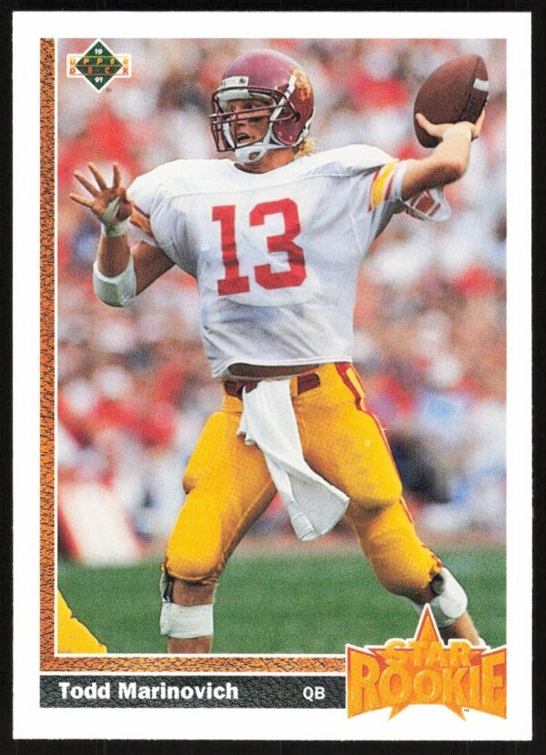 Todd Marinovich 1991 Raiders QB Upper Deck Card #18 in action pose.