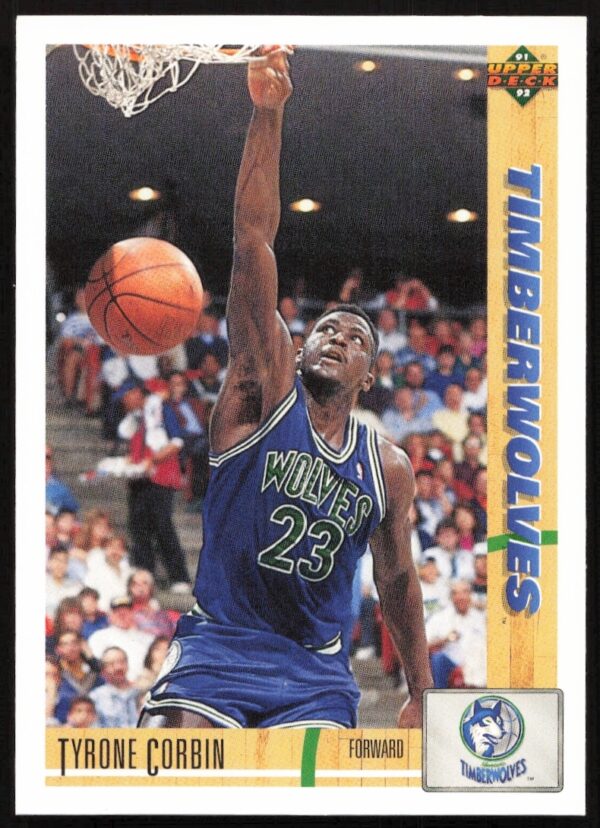 Tyrone Corbin 1991 Upper Deck card, #322, front view, in Timberwolves uniform.