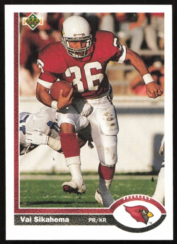 1991 Upper Deck Vai Sikahema football card, highlighting agility in action, card number 114.