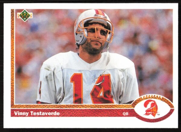 Vinny Testaverde 1991 Upper Deck Card #261: Tampa Bay Quarterback Action Pose.