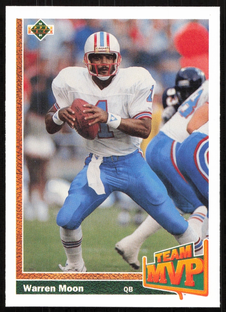 Warren Moon 1991 Upper Deck #460, Houston Oilers QB, action pose.